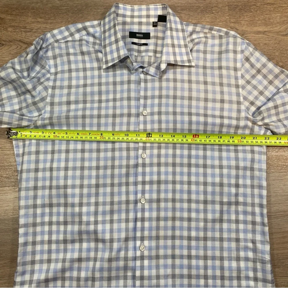 Hugo Boss Men's Dress Shirt Checkered Long Sleeve 16 1/2 34/35 Sharp Fit Blue - Picture 4 of 16